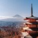 Scenic view of Mount Fuji and Chureito Pagoda with autumn foliage, Japan.