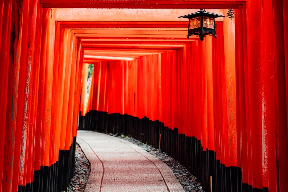 Allée de torii rouges au sanctuaire Fushimi Inari à Kyoto, Japon