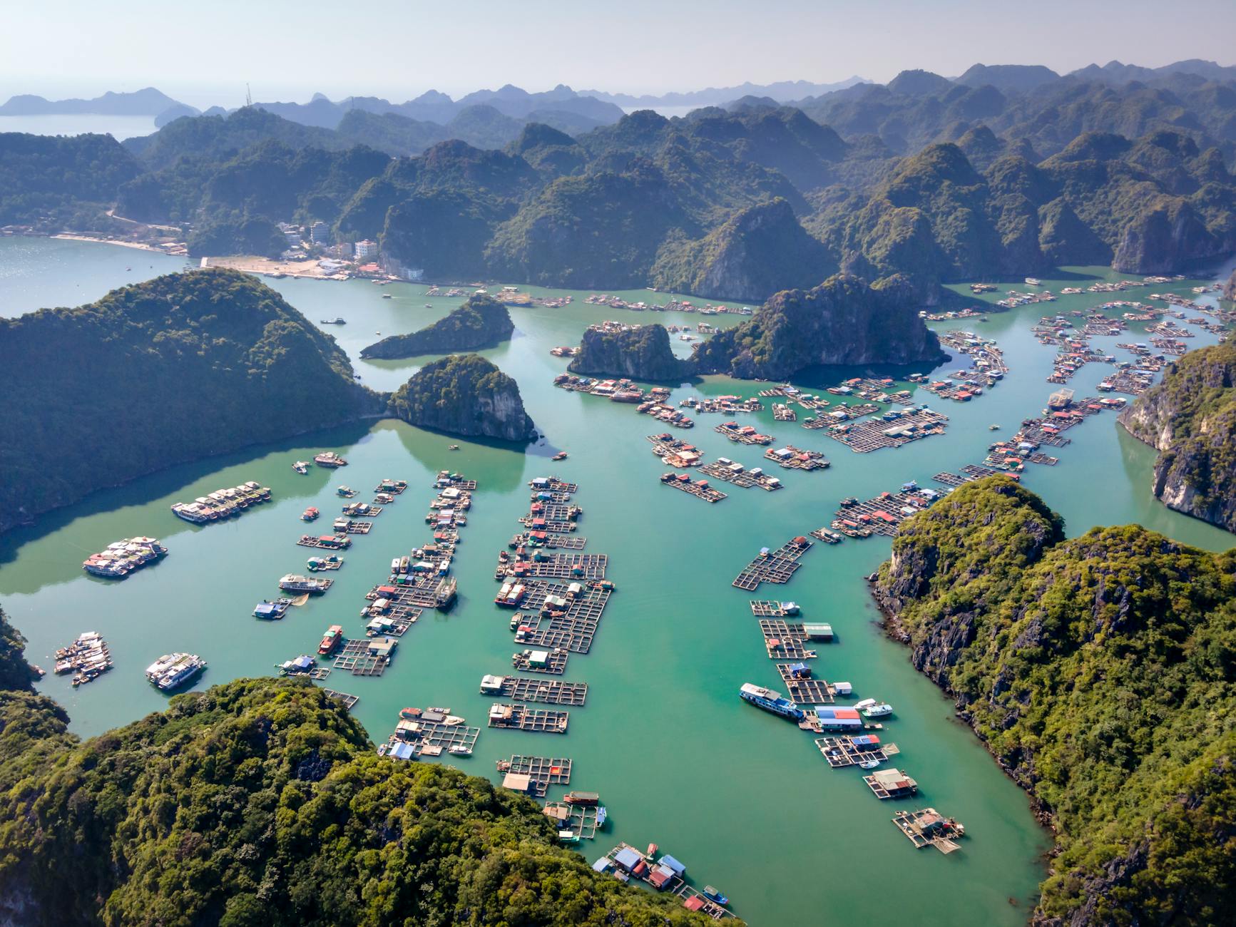 Baie d'Ha Long au Vietnam avec jonques traditionnelles et formations karstiques